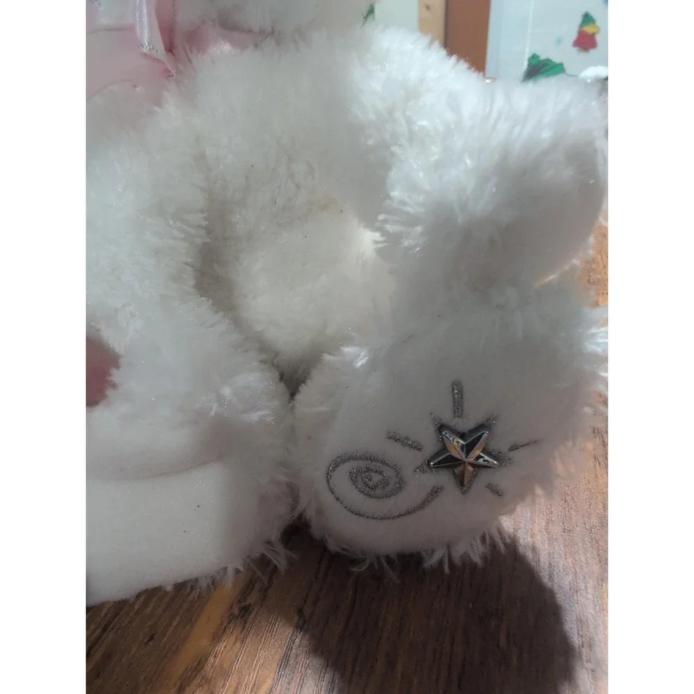 Russ Berrie 2006 Shining Stars White Cat Plush Stuffed Animal with Pink Bow